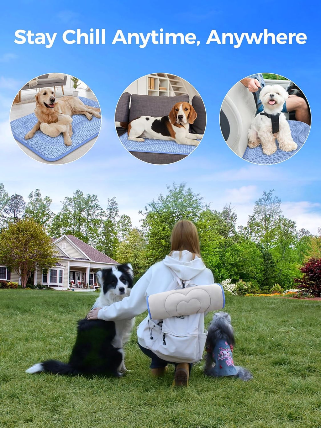 Self-Cooling Dog Mat for Large Dogs, Breathable Pet Cooling Pad, Washable Summer Cooling Bed for Dogs & Cats, Non-Slip Pet Rest Mat